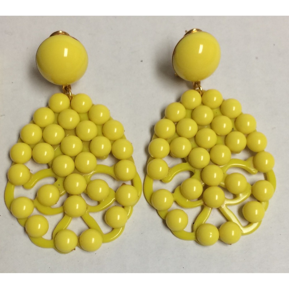 VTG Traditional Flamenco Earrings Large Beaded Dangle NOS - Yellow